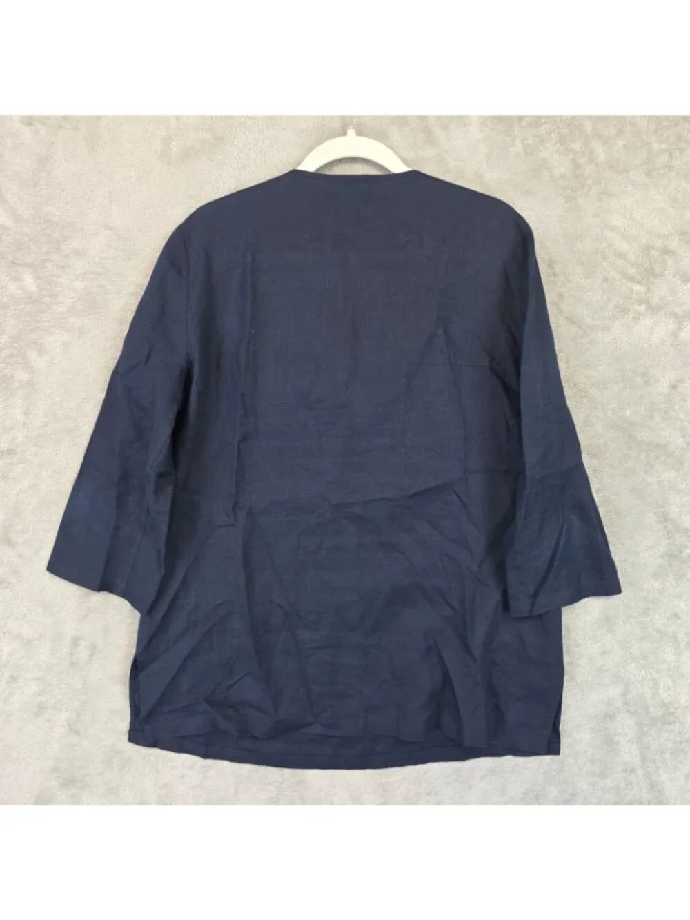 MICHAEL Michael Kors Blouse Womens L Blue V Neck 3/4 Sleeve Beaded Linen Tunic